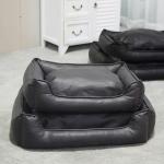 Luxury Black Soft Pet Bed Cushion PU Leather For Dogs Cats