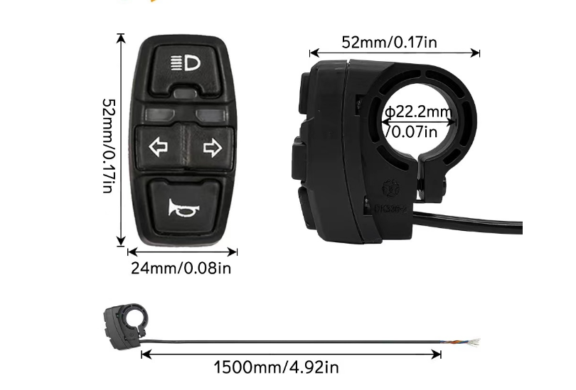 3-In-1 Electric Bike Components 36V 48V Horn Headlight Steering Switch DK336 Parts