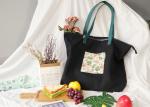 Oversize Black PU Leather Handle Recycled Canvas Tote Bags For Adult
