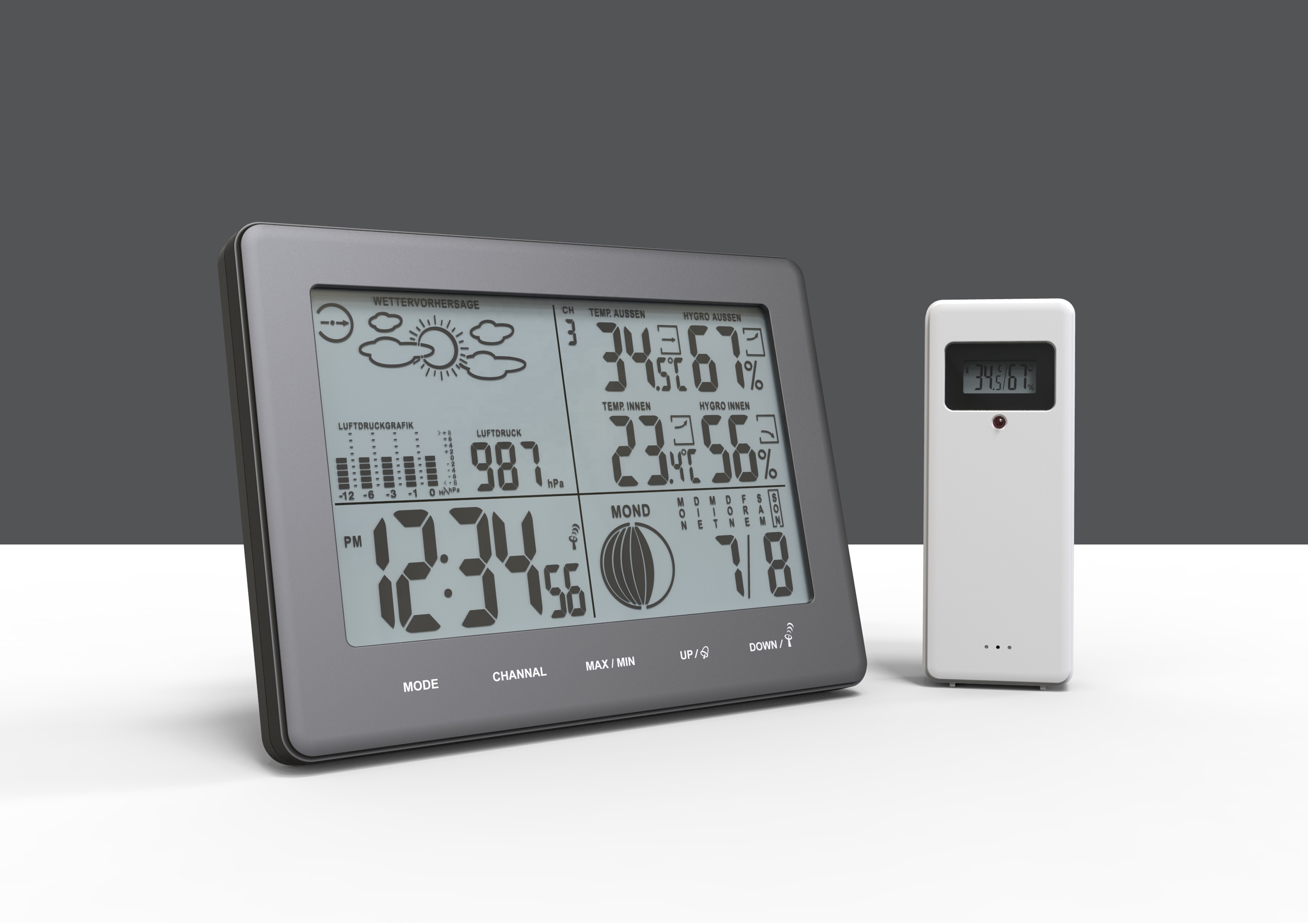 Battery Operated Home Weather System Compact Weather Station With Black Digits Barometer