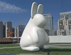 Wholesale Creative Cute Metal Rabbit Sculpture White Stainless Steel Baking Varnish from china suppliers