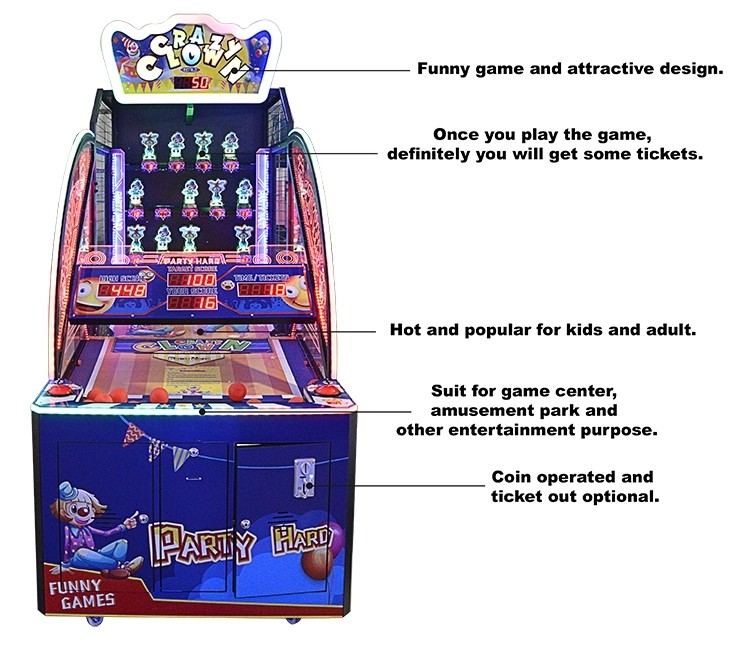 Shooting Game Trow Ball Crazy Clown Arcade Machine For Relaxation