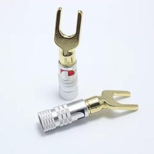 Wholesale Antiwear Copper Spade Y Connector , Silver Nakamichi Locking Banana Plugs from china suppliers
