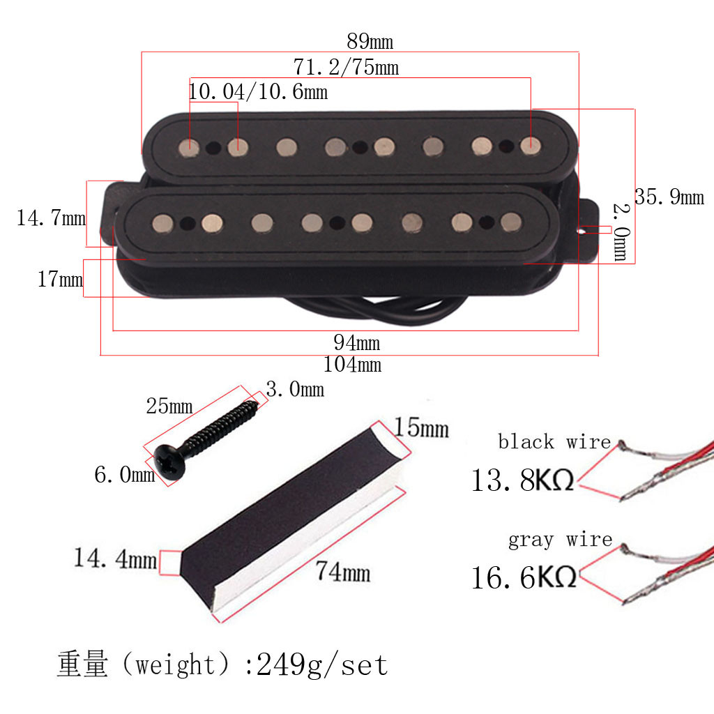 Humbucker Pickup Vulcanized Fiber Guitar Replacement Parts with 2-Conductor PVC Wire