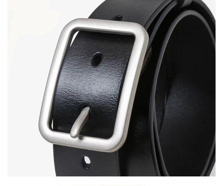 4.0cm Width Mens Casual Leather Belt Rectangle Old Silver Buckle