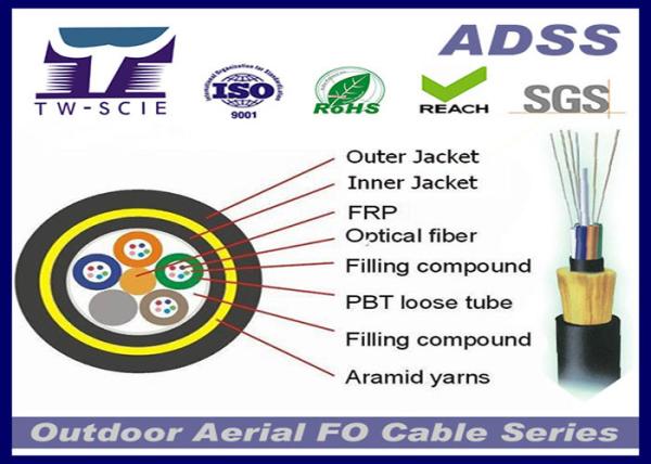 Light Weight Self Supporting Aerial Fiber Optic Cable ,Aramid Yarn Aerial ADSS
