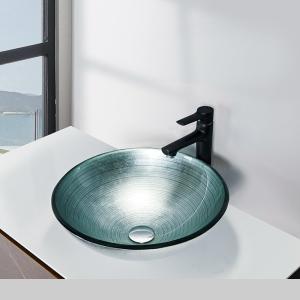 Wholesale Silver Tempered Glass Sink Vessel Brushed Line With Foil 420 * 420 * 145mm from china suppliers