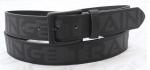 Embossed Letters Mens Casual Black Leather Belt With Black Painting Matt Buckle