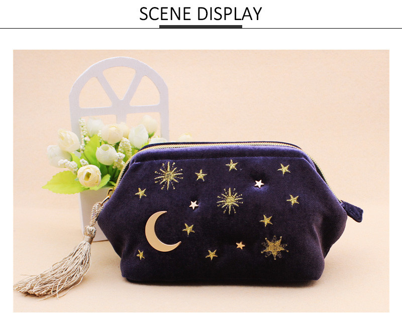 New Design Embroidery Moon And Star Cotton Makeup Cosmetic Bag