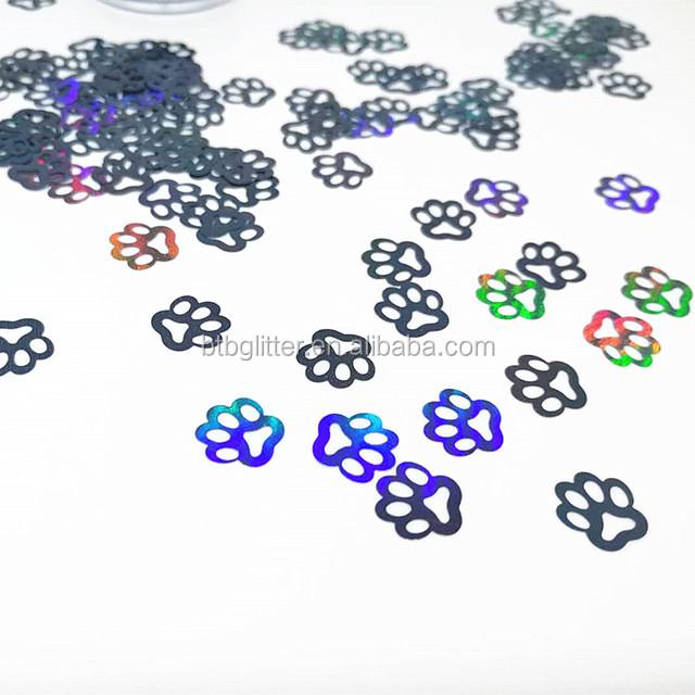 10mm Silver Black Holographic Glitter Dog Paw Print 1kg Each for Party Supplies Crafts Model Number Packaging Event Items