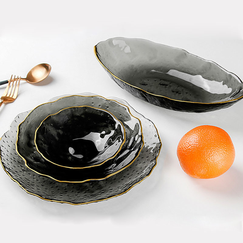 FDA Thick 4mm Irregular Shaped Glass Tableware Set