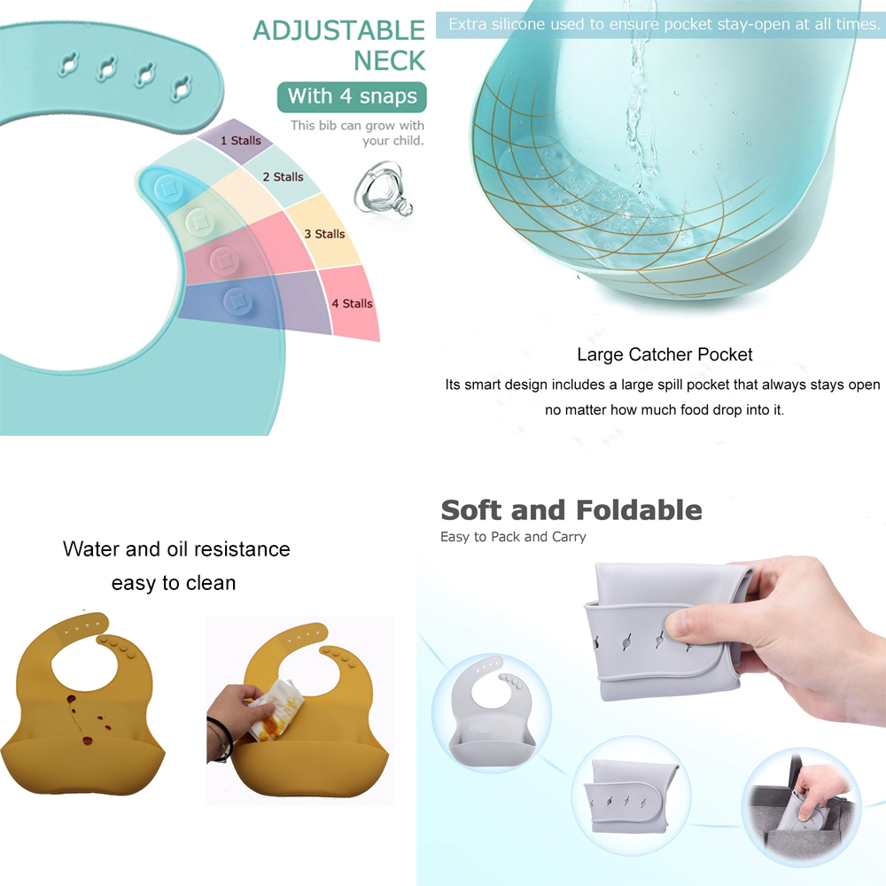 Non Toxic Baby Tableware 75g Silicone Feeding Bib Adjustment
