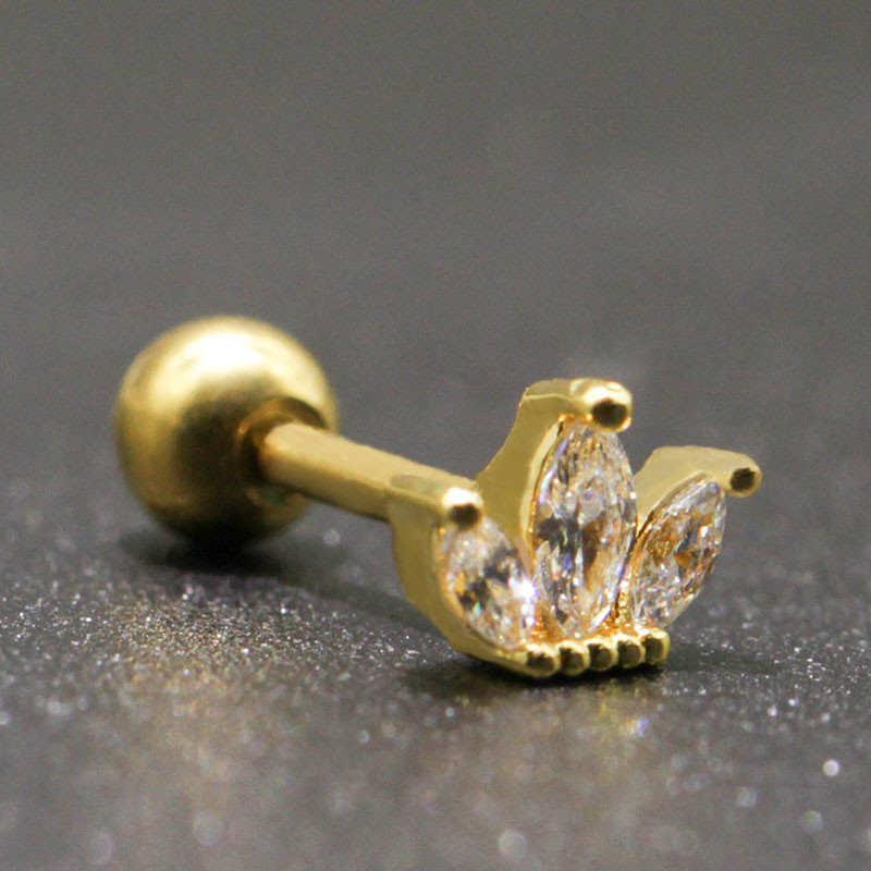Gold Color Plated Ear Piercing Jewellery 16 gauge Golden Moon