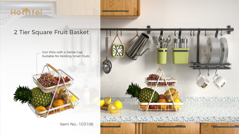 Sustainable Fruit Bowl Bread Basket Kitchen Metal Wire Storage Rack 2 Tier
