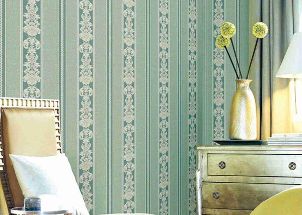 Washable Classic Striped Floral Wallpaper , Vinyl Material Durable Wall