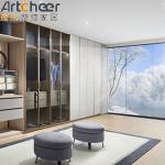 Aluminum Frame Glass Door Walk In Wardrobe Closet Cabinet With Leather
