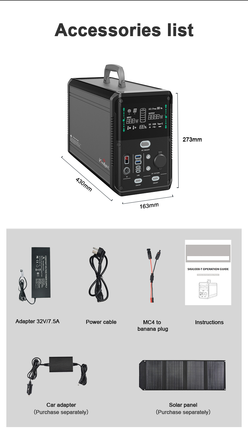 1000w Portable Power Station Solar Generator Lithium Backup Battery For Camping Equipment Supply