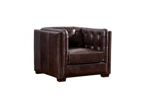 Quality Grey Brown High Back Leather Armchair Deep Button Back Feather Filling Cushion for sale