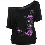 100% Cotton Plus Size Ladies Shirts Bat Sleeve T Shirt Slant Shoulder Short