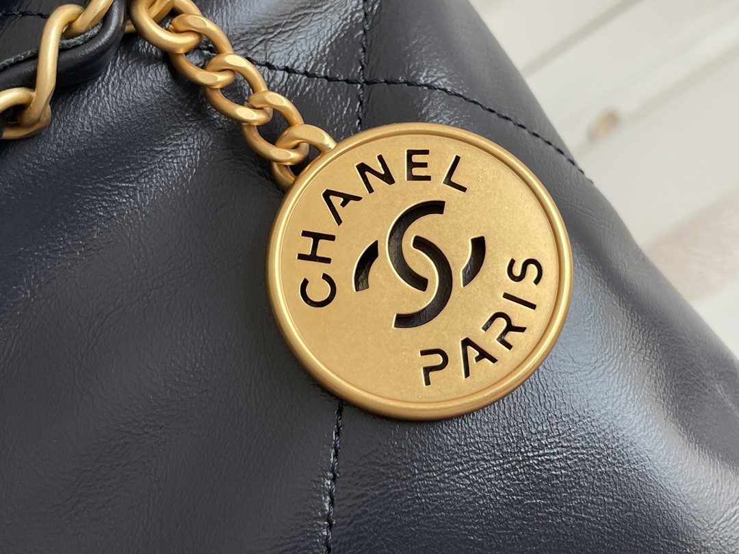 22S Calfskin Navy Chanel 22 "Trash Bag" Small Handbag ODM