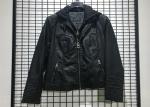 Autumn Black Mens PU Jacket Faux Leather Biker With Detachable Knit Hood