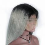 Human Hair Straight Ombre Color Wig 1B/Grey Full Lace Wig w 100% Brazilian Remy