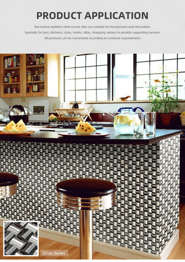 Kitchen 3D Mosaic Decorative Stainless Steel Wall Tiles Backsplash AISI 1219X2438mm