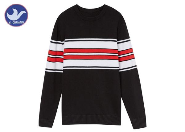 Contrast Color Stripes Men'S Knit Pullover Sweater Anti - Shrink Young Boy
