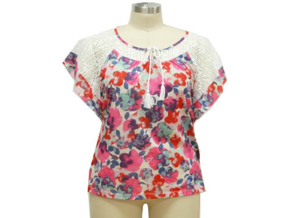Short Raglan Sleeve Ladies Casual T Shirt Lace Batwing &Shoulder Fresh Flora