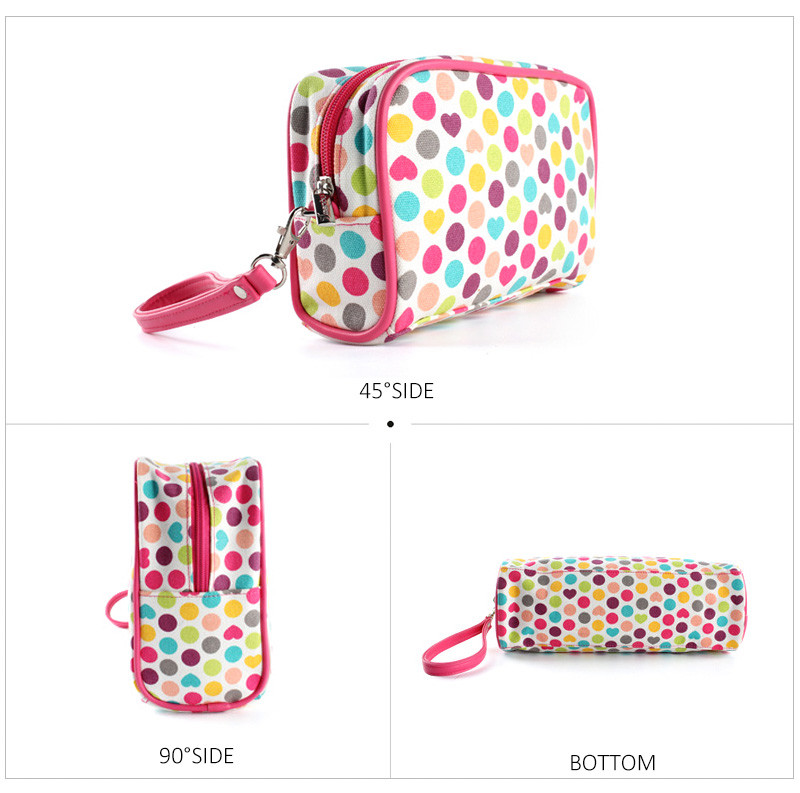 Wholesale Portable Lady Canvas Dot Printed Makeup Travel Bags