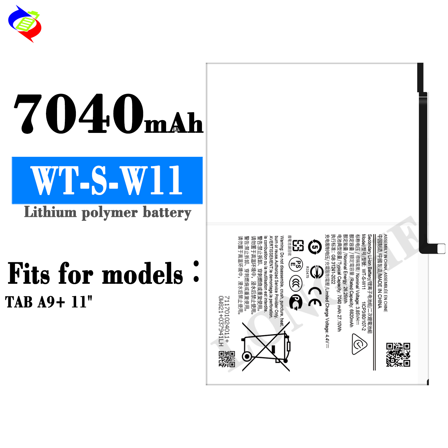 WT-S-W11 Rechargeable Batteries for Samsung TAB A9 11 Phones 0 Cycle Rechargeable