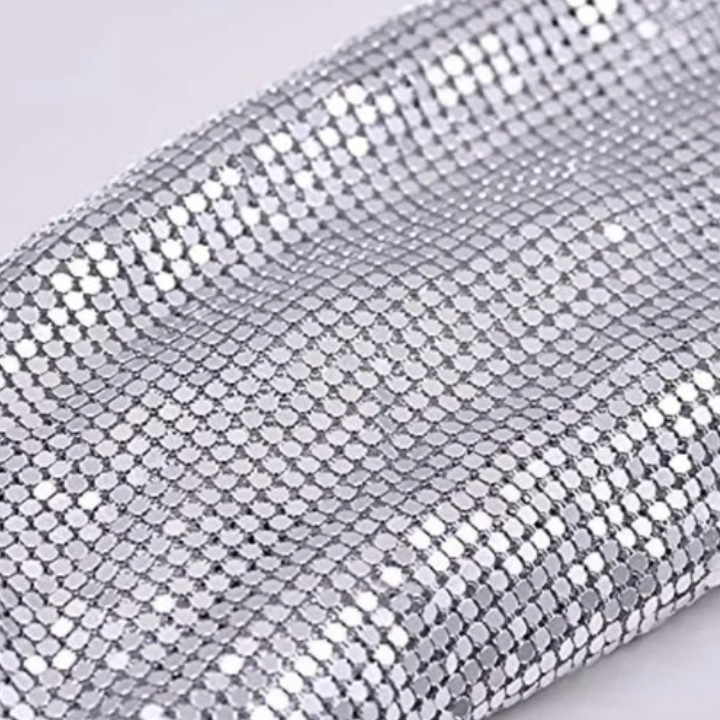 200gsm Woven Metal Fabric , Round Metallic Sequin Fabric With Shimmer