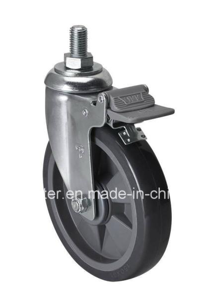 Edl Medium 6" 130kg Threaded Brake PU Caster Z5746-77 with Ball Bearing in Grey
