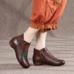 HZM035 Retro Embroidery Women'S Short Boots Autumn And Winter New Style Leather