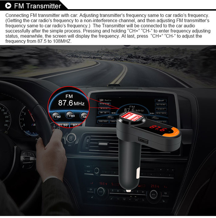 Multifunction Colorful Car Audio Bluetooth Adapter With Digital Tube Display