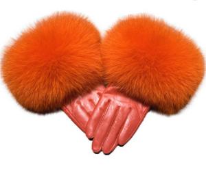Wholesale Windproof Women Mittens Gloves Genuine Sheep Skin Leather Outdoor Driving Fox Fur from china suppliers