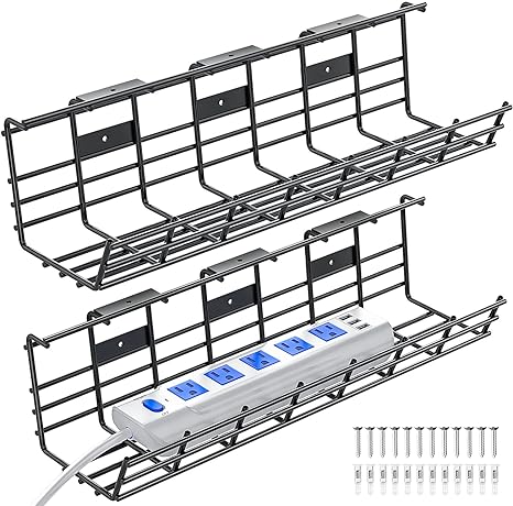 Under Desk Cable Management Tray Metal Cord Organizer for a Tidy Workspace