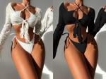 Sexy Three Pieces Bikini Durable Swimming Pool Swimwear For Women Pure Color