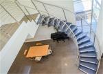 Compact Wood Tread Building Curved Stairs With Standoff Glass Railing