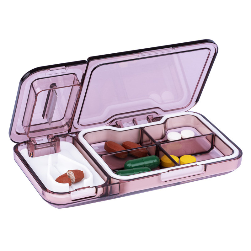 BPA Free Travel Pill Box Silicone Seal Ring Pill Cutter With Storage