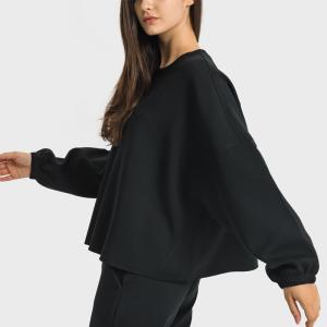 Wholesale Women Crewneck Long Sleeve Casual Tops Workout Black Hoodies Pullover from china suppliers