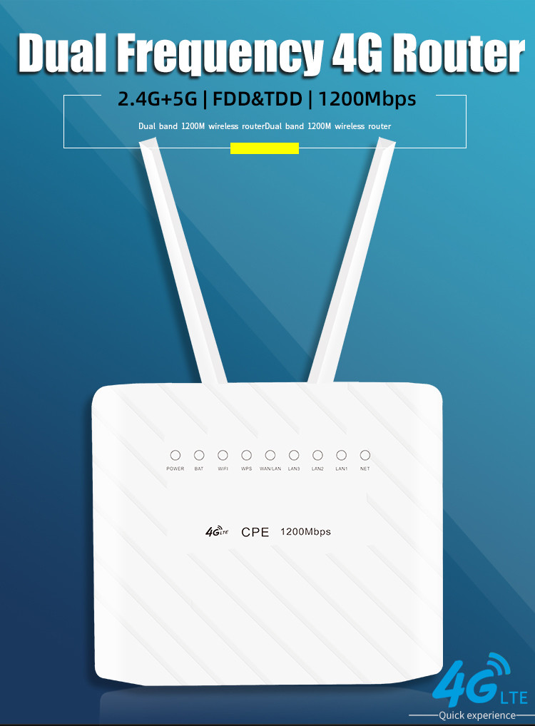 Cat6 Wifi Router 4g Lte 12V DC Power 1200Mbps With Rj45 Port