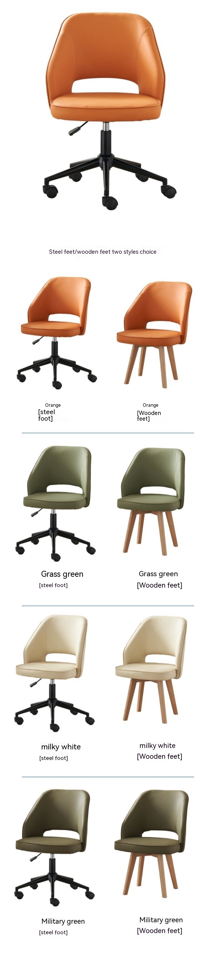 GENUINE LEATHER Office Chair with Wheels and Lumbar Support Black Brown or Brown