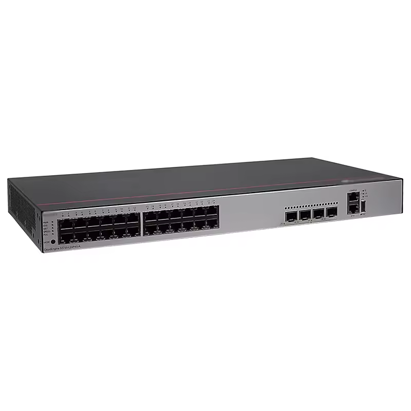S5735-L12P4S-A 12 10/100/1000BASE-T Ethernet Ports 4 Gigabit SFP PoE AC Power Supply PoE SNMP QoS Functions