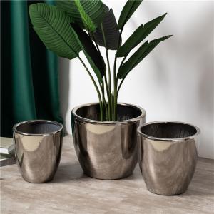 Wholesale Best design indoor outdoor large big decor electroplate planter pots luxury sliver ceramic flower pot from china suppliers