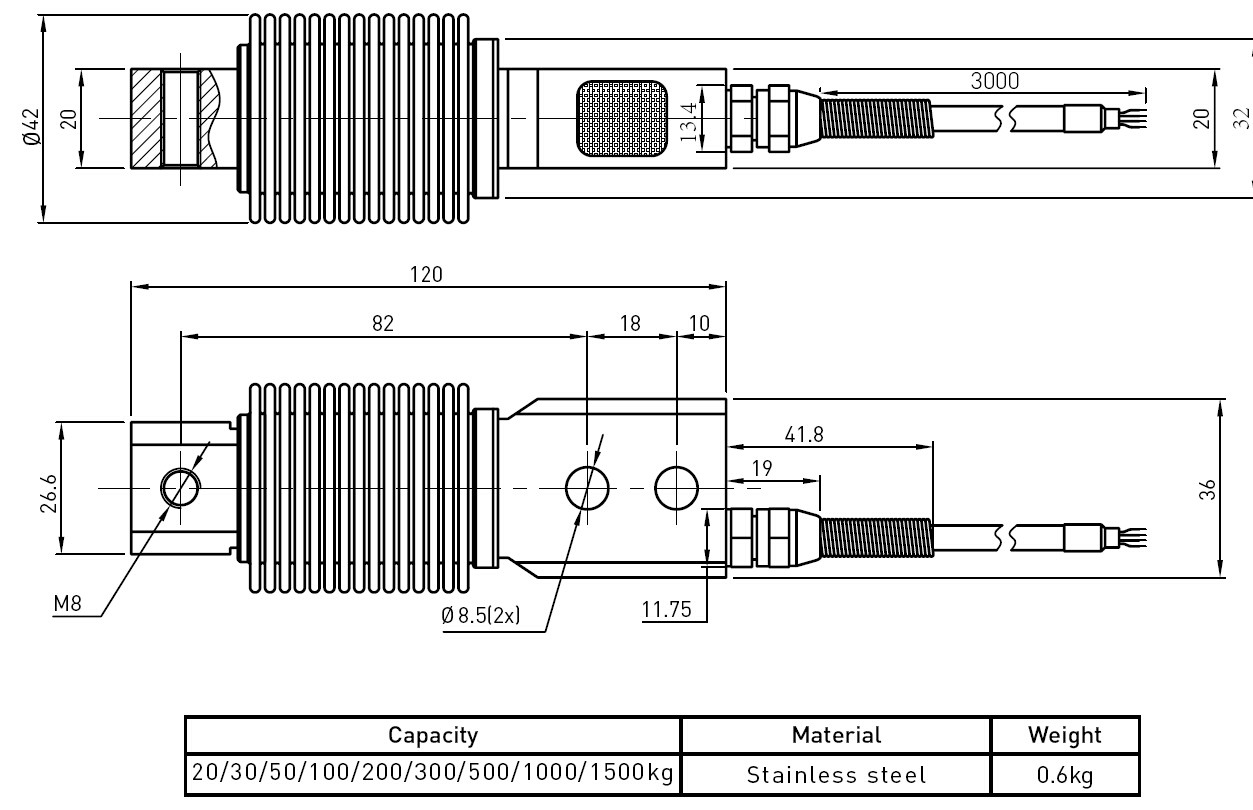 Portable Industrial Bending Beam Compression Type Load Cell Capacity 50kg 100kg