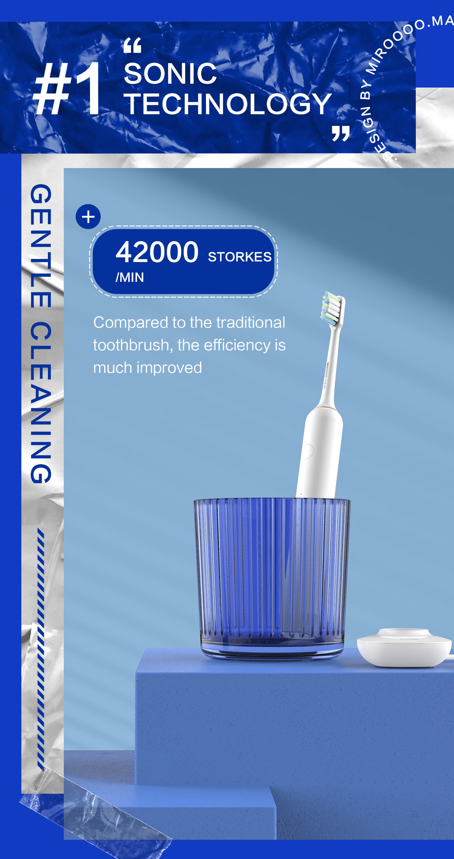 4 Modes Sonic Waterproof Electric Toothbrush 3.7V Rechargeable With Soft Bristles