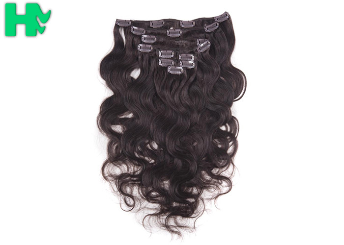 Natural Black Long Synthetic Clip In Hair Extensions , Heat Resistant Synthetic Hair Extension