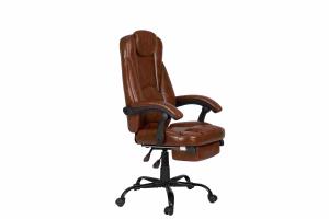 Wholesale PU Brown Leather Reclining Office Chair With Footrest Retractable Reducing Tension from china suppliers