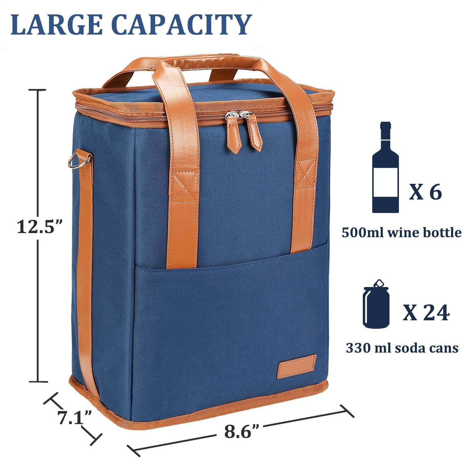 Xl Custom Insulated Cooler Bag Pouch For Groceries Wine 6 Bottles 8.6X7.1X12.5"